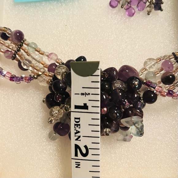925 Sterling & Amethyst & Semi-Precious Beaded Necklace & Dangle Earrings - Picture 9 of 11